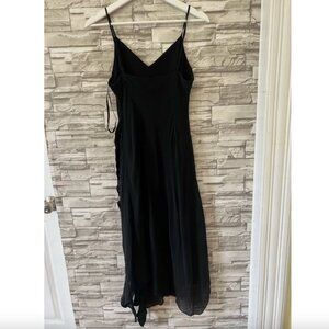 Vintage Express 100% silk midi ruffle dress black women's size 13/14 Y2K